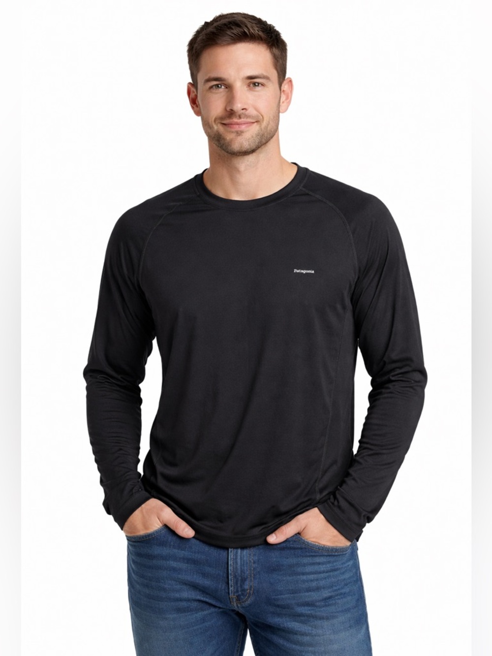 Patagonia Men’s Long Sleeve Crew Neck Shirt Black Lightweight Performance Top